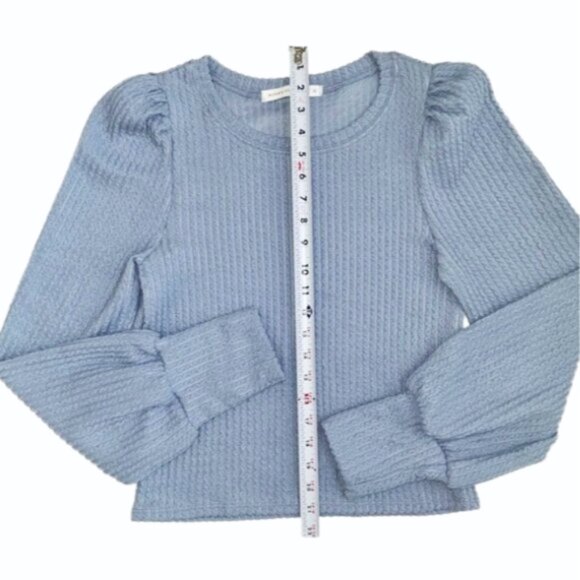 Altar’d State Puff Sleeve Ribbed Sweater Sky Blue L Feminine Knit Cozy Top - Picture 8 of 9